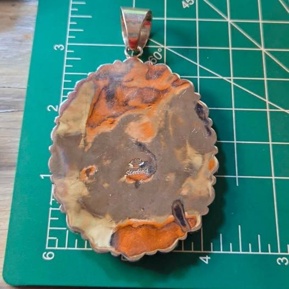 Sterling Silver Spiny Oyster & Turquoise Multi-Stone Pendant View 2
